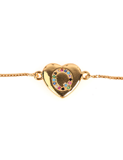 Fashion Q Golden Heart Bracelet With Diamonds And Letters