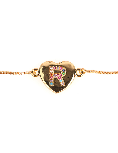 Fashion R Golden Heart Bracelet With Diamonds And Letters