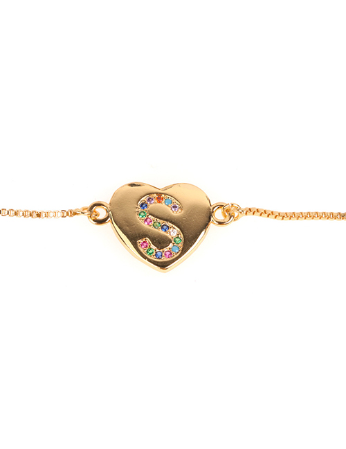 Fashion S Golden Heart Bracelet With Diamonds And Letters