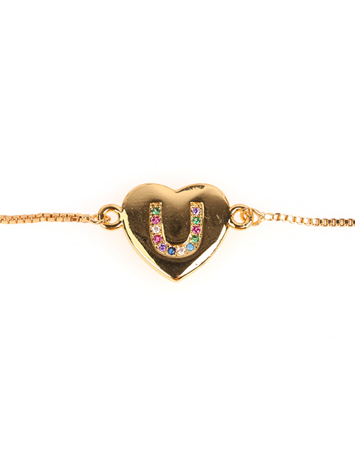 Fashion U Gold Heart Bracelet With Diamonds And Letters