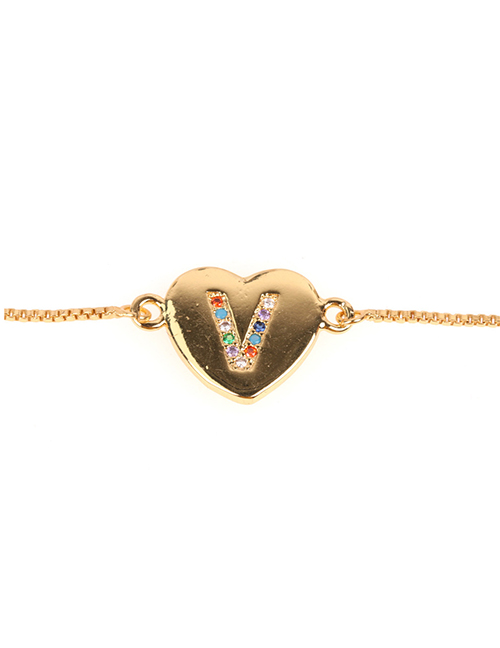 Fashion V Golden Heart Bracelet With Diamonds And Letters