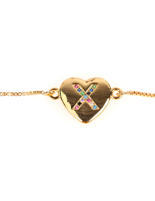 Fashion Xgold Heart Bracelet With Diamonds And Letters