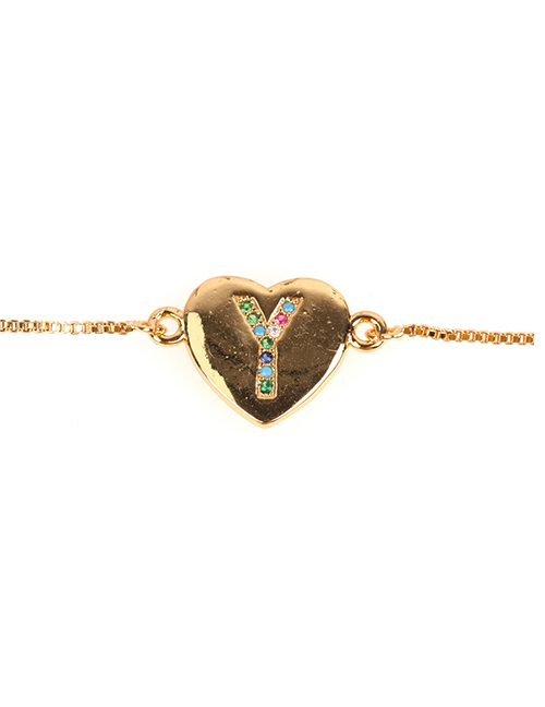 Fashion Y Gold Heart Bracelet With Diamonds And Letters