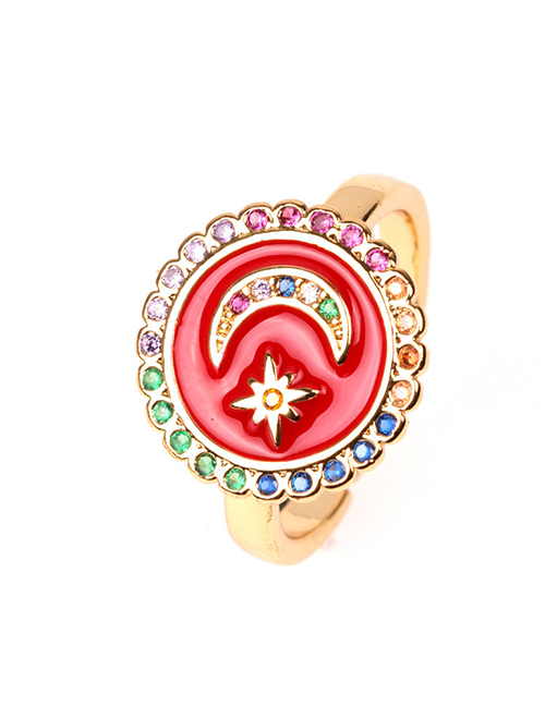 Fashion Red Moon Star Open Drop Ring With Diamonds