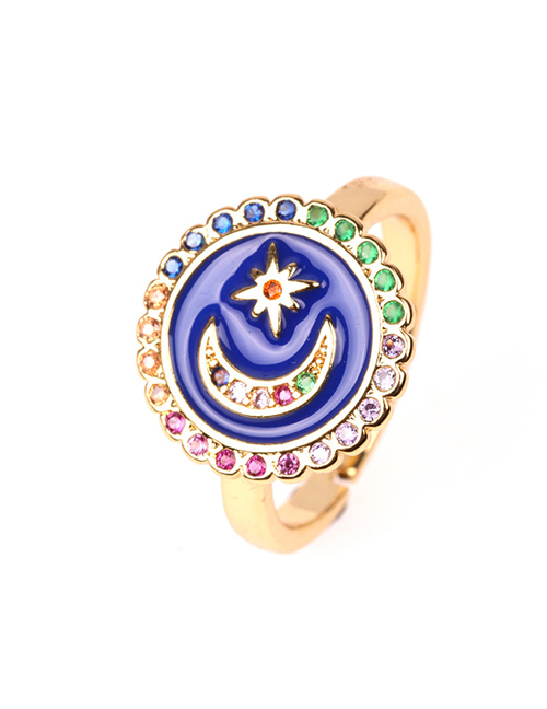 Fashion Blue Moon Star Open Drop Ring With Diamonds