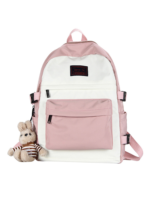 Fashion Pink Stitched Contrast-print Alphabet Backpack