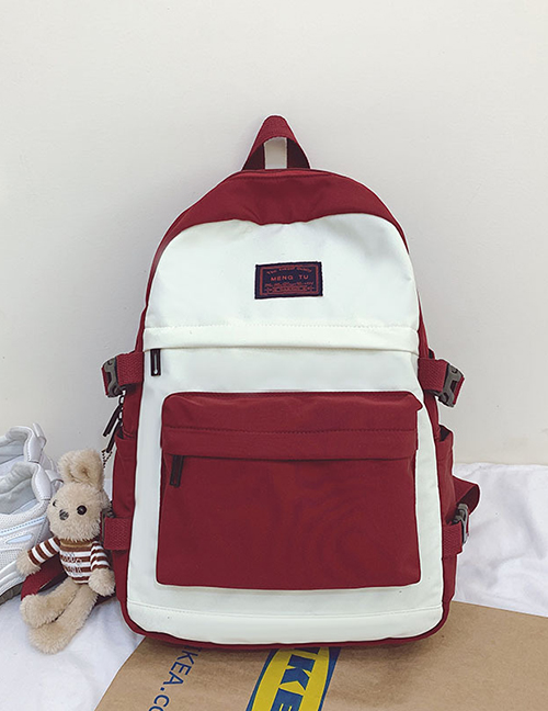 Fashion Red With Pendant Stitched Contrast-print Alphabet Backpack