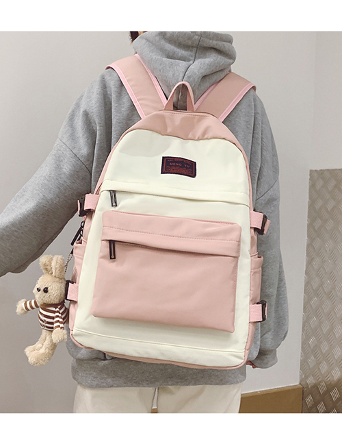 Fashion Pink With Pendant Stitched Contrast-print Alphabet Backpack