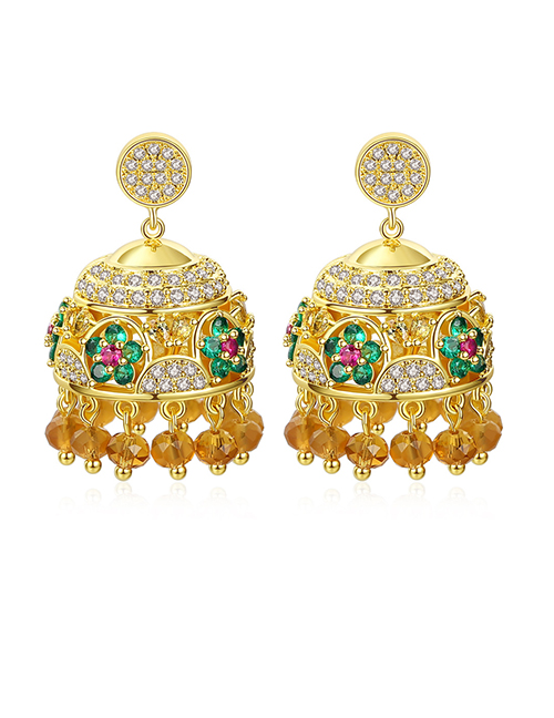 Fashion Golden Wind Chime Diamond Studded Stud Earrings