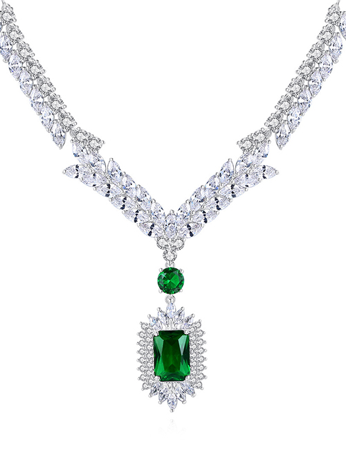 Fashion Green Diamond Square Necklace