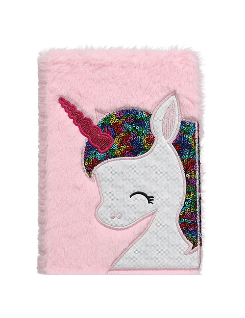 Fashion Pink Plush Unicorn Sequin Children Notebook