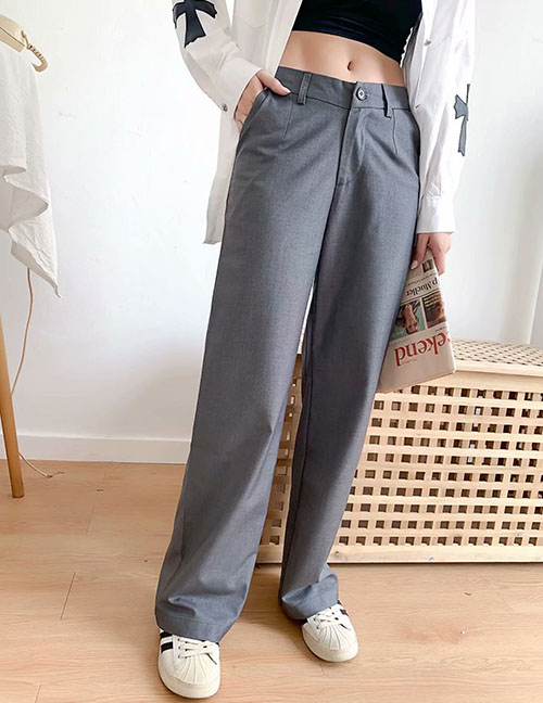 Fashion Gray Pleated Straight Pants