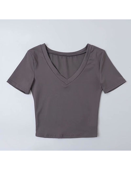 Fashion Gray V-neck Short T-shirt