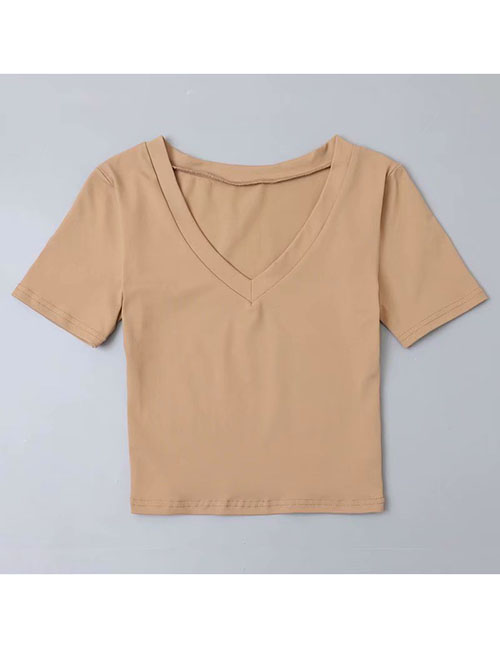 Fashion Khaki V-neck Short T-shirt