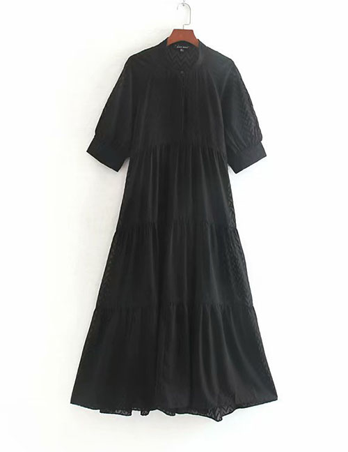 Fashion Black Sheer Lapel Single-breasted Dress