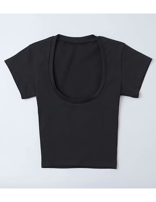 Fashion Black U-neck Short T-shirt