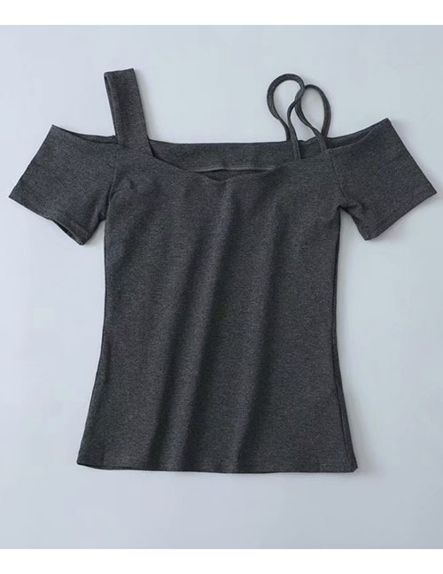 Fashion Dark Gray Off-the-shoulder T-shirt