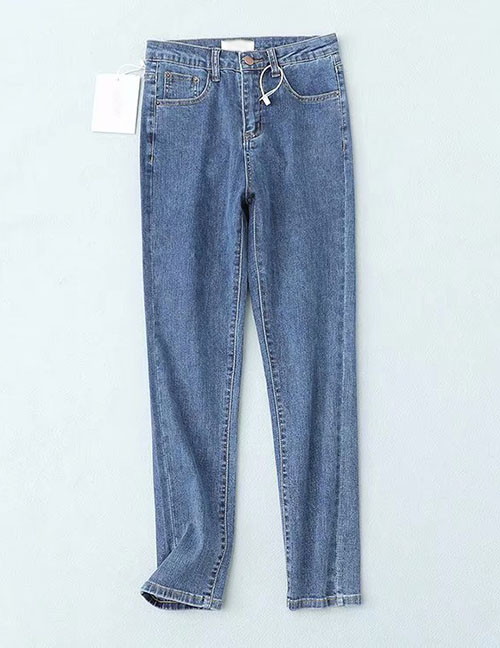 Fashion Blue Washed Straight Jeans