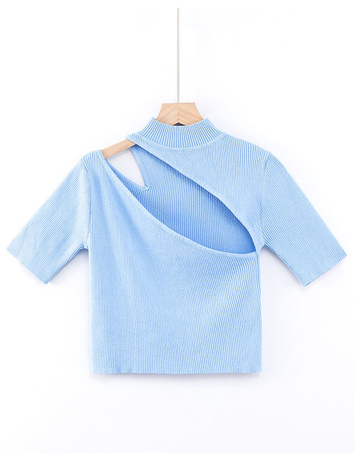 Fashion Blue Open Chest Knit T-shirt
