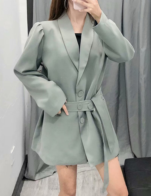 Fashion Green Puff Sleeve Lace Up Suit