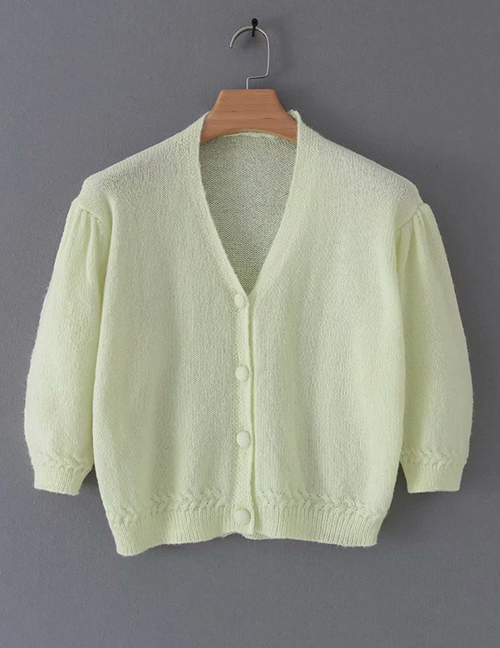 Fashion Green Short-sleeved Sweater With Front Sleeves And Puffy Sleeves