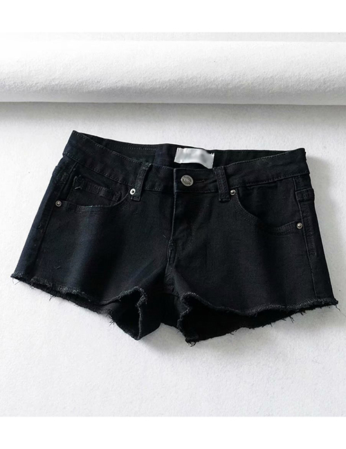Fashion Black Washed Raw Denim Shorts
