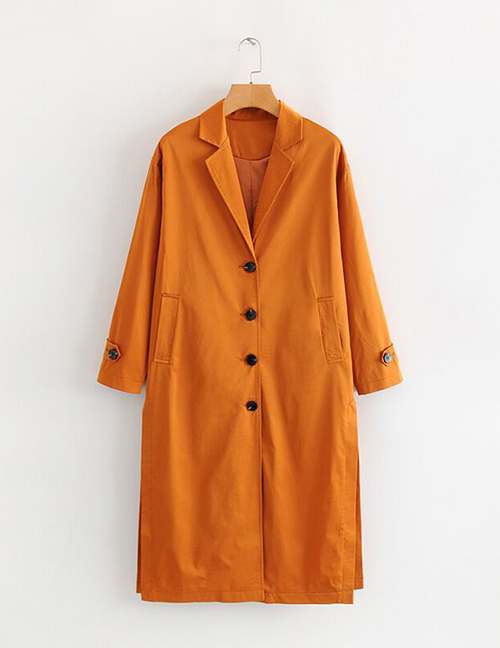 Fashion Orange Suit Collar Split Trench Coat