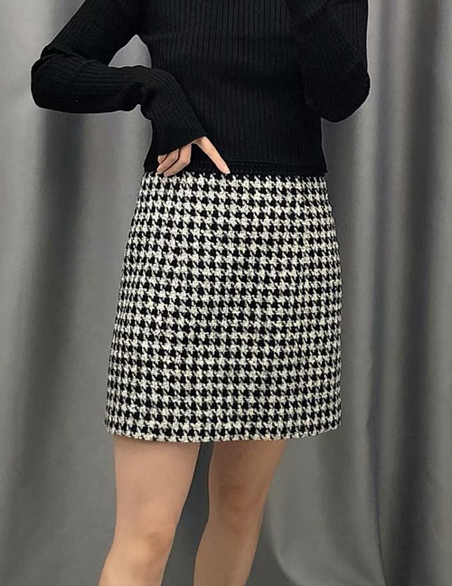 Fashion Black Houndstooth A-line Skirt