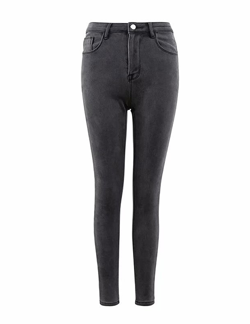 Fashion Gray Velvet Mid-low Waist Denim Trousers