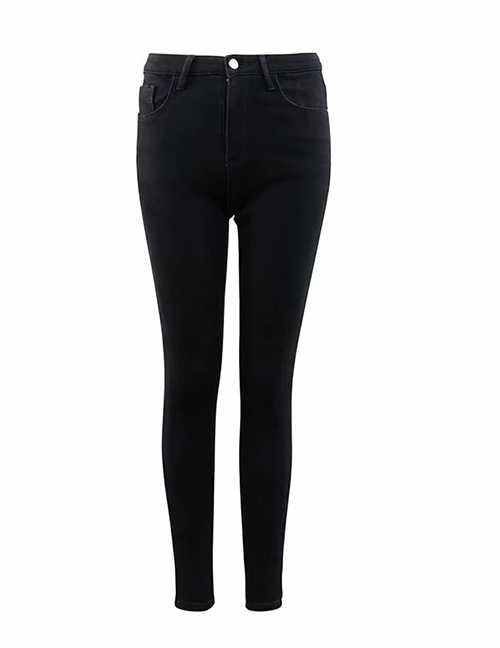 Fashion Black Velvet Mid-low Waist Denim Trousers