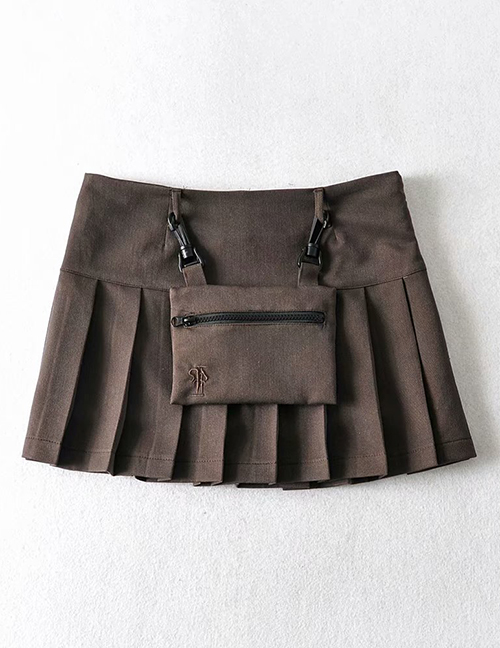Fashion Coffee Color Cargo Pleated Skirt Skirt