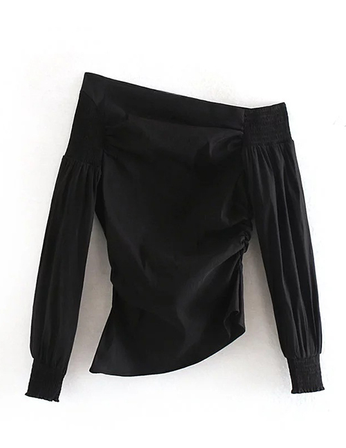 Fashion Black Asymmetric Pleated Shirt