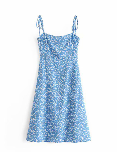 Fashion Blue Flower Print Camisole Dress