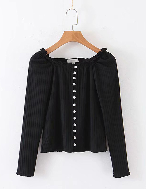 Fashion Black Knitted T-shirt With Stretch Thread Love Button
