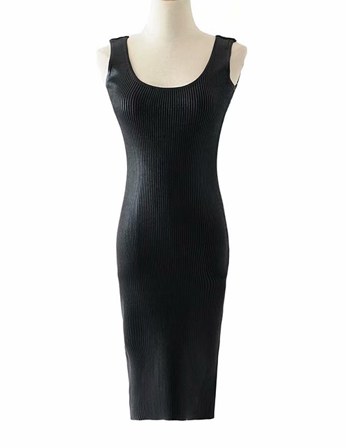 Fashion Black Knit Bronzing Camisole Dress