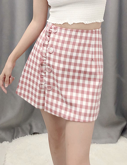 Fashion Red Checked Single-breasted A-line Skirt