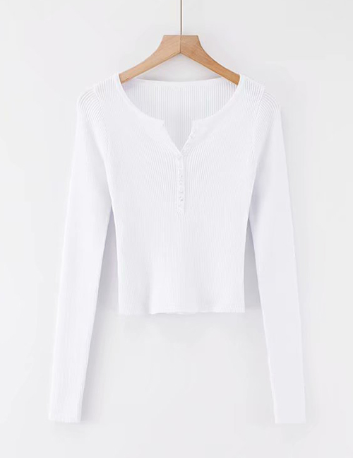 Fashion White Small V-neck Button T-shirt