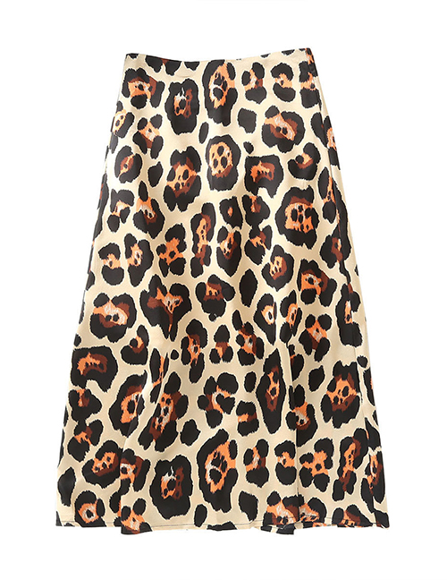 Fashion Khaki Leopard-print High-waist Skirt