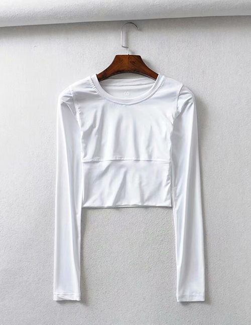 Fashion White Stretch Fitness Long Sleeve T-shirt