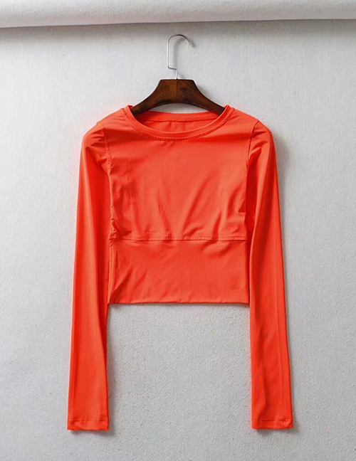 Fashion Orange Red Stretch Fitness Long Sleeve T-shirt