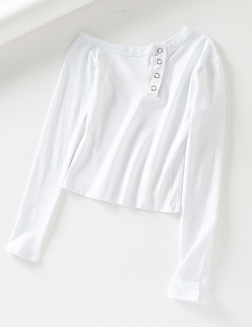 Fashion White Unisex Shoulder Long Sleeve T-shirt