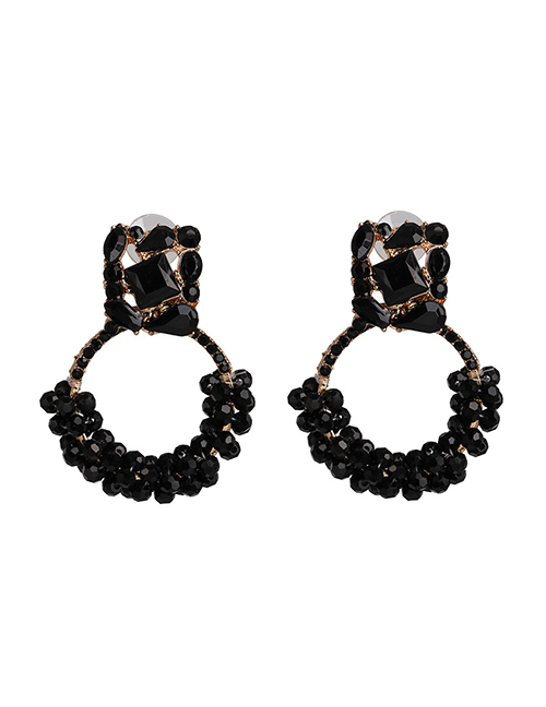 Fashion Black Crystal Round Geometric Stud Earrings With Diamond Winding