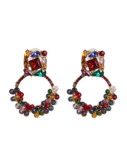 Fashion Color Crystal Round Geometric Stud Earrings With Diamond Winding