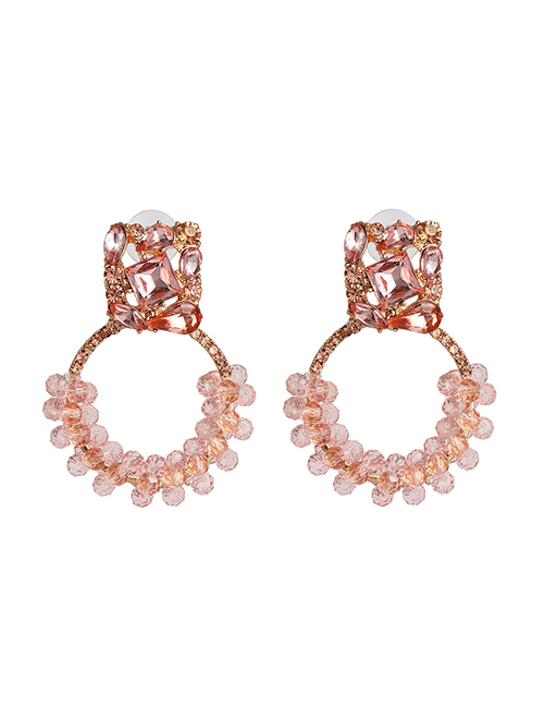 Fashion Pink Crystal Round Geometric Stud Earrings With Diamond Winding