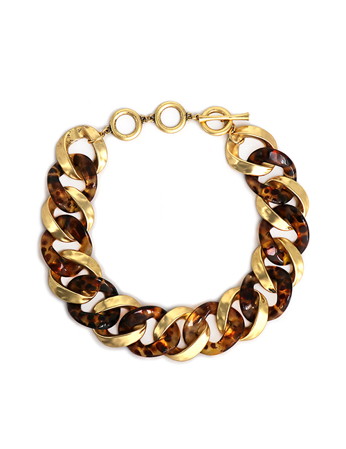 Fashion Golden Alloy Acrylic Stitched Necklace