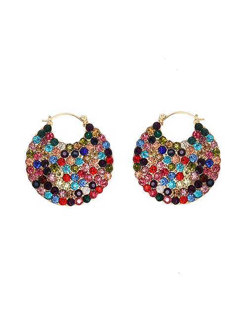 Fashion Color Geometric Round Earrings With Diamonds