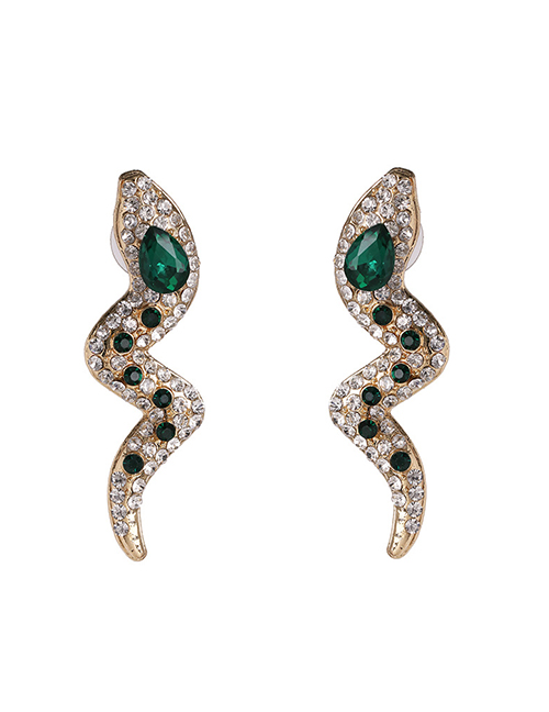 Fashion Green Diamond Snake Geometric Earrings