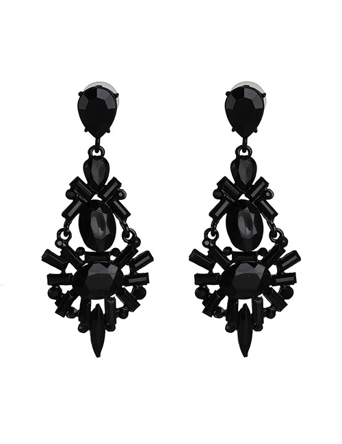 Fashion Black Acrylic And Diamond Stud Earrings