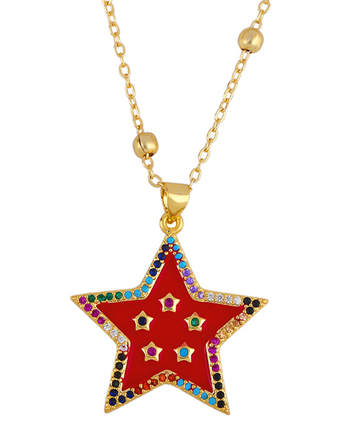 Fashion Red Pentagram Pendant With Diamonds And Beads