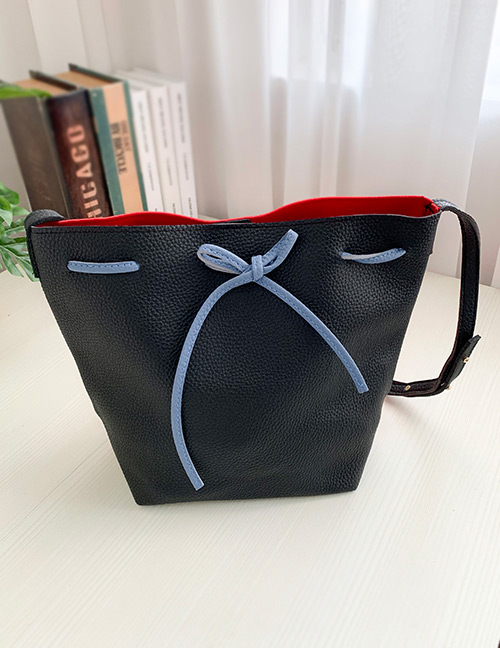 Fashion Black Red Pu Colorblock Drawstring Shoulder Bag